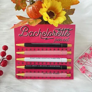 Juego de Bolígrafos Tema Despedida de Soltera Bolígrafos Retractiles Con Tarjeta de Papel Decorativa Regalo de Fiesta Papelería