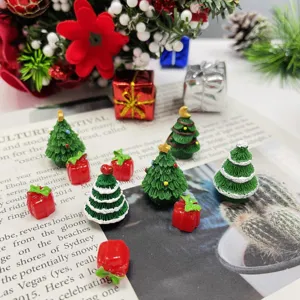 Miniature Christmas resin tree and gift box ornaments, perfect for holiday vase filler decor.