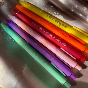 6-pack funny quote gel pens set, colorful retractable ballpoint pens with sarcastic text.