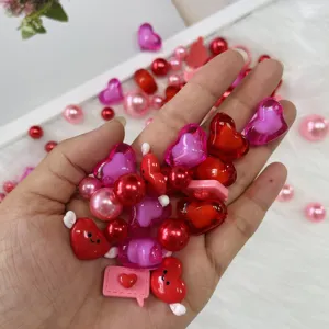 Valentine red pink heart pearl vase filler beads craft close up details showcase.