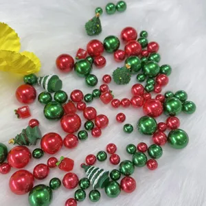 Christmas vase filler beads red and green pearls with mini trees for table decor