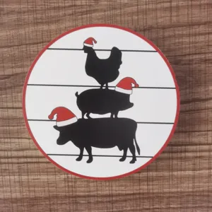 Weihnachten Schicht Tablett Dekor Bauernhof Tier Weihnachtsmann Hut Holz Schild Ornament