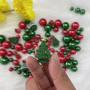 Miniature Christmas tree resin charm set with red and green pearls for vase filler and DIY decor.