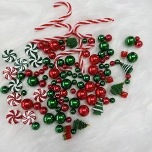 Christmas vase filler decor set featuring red green pearls, candy canes, and mini trees.