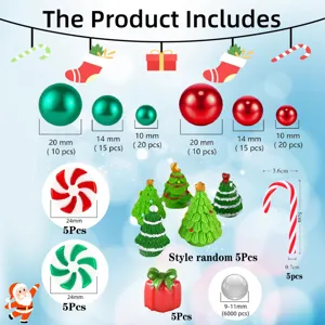 Christmas vase filler decor set with red green pearls, mini trees, and peppermint candy props.