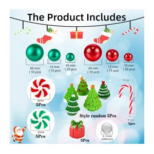 Christmas vase filler decor set with red green balls, mini trees, candy canes and floating beads.