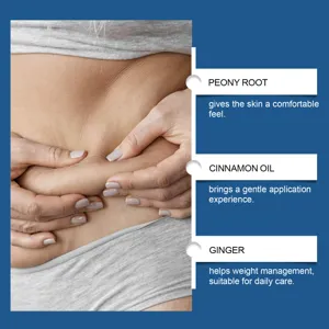 Body care patch detail showing abdominal skin application and natural herbal active ingredients.