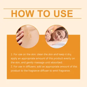 Detailed instruction graphic showing application steps and usage guide for soothing body oil.