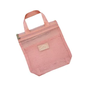 Rosa Mesh-Kulturtasche mit großer Kapazität, tragbare Kosmetiktasche für Reisen