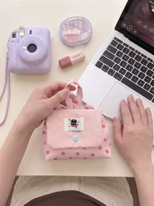 Mini pochette de maquillage portable à pois roses de style coréen pour clés et écouteurs