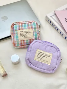 Stylish macaron colored quilted mini pouch for lipstick and portable jewelry storage bag