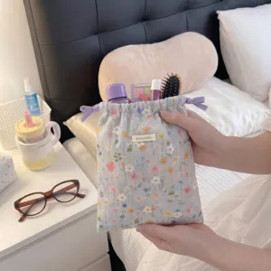 Floral Drawstring Storage Bag Lightweight Fabric Organizer For Travel Underwear Cosmetics Sundries Sorting Pouch Flower Embroidery Bag