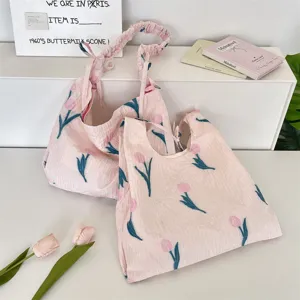 Sac cabas plissé tulipe rose doux avec tissu texturé et détails de bandoulière