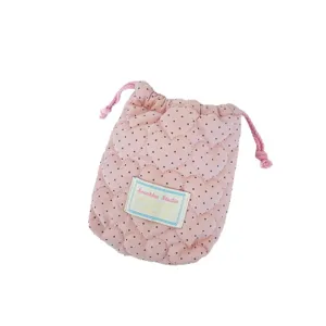 Bolsa de cordón acolchada rosa con corazones y lunares negros para maquillaje y Polaroid