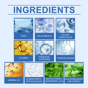 Detailed ingredients chart of hair removal foam mousse showing active plant extracts.