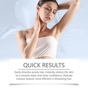 Detailed shot of model showcasing smooth underarm skin after hair removal mousse application.