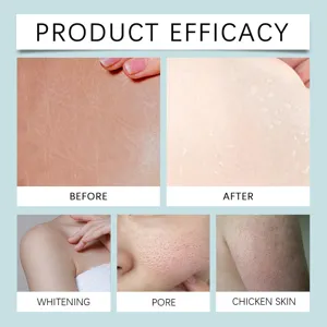 Skincare efficacy detail showing skin whitening pore tightening and texture improvement