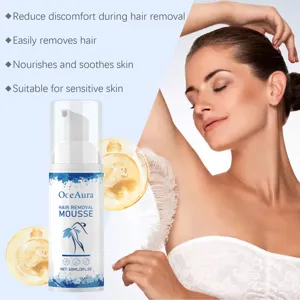 Detail view of OceAura hair removal mousse showing gentle foam and smooth application.