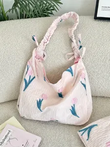 Sac cabas plissé tulipe rose tendre avec bandoulière froncée pour femmes élégant