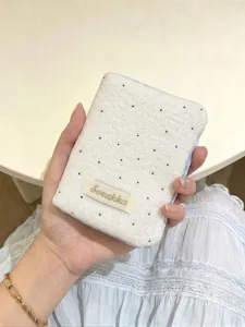 Portapassaporto in Lana a Pois Protezione Documenti in Tessuto Organizer da Viaggio Con Bordo a Quadretti Stile Dolce