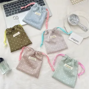 Polka Dot Satin Drawstring Bag Macaron Color Contrast Cord Jewelry Storage Pouch Portable Hair Accessory Pouch For Women Travel Home Organization