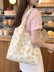 Pastoral Polyester Tulpe Blumendruck Schulter Tote Bag Schicke Gestufte Rüschen Spitzenschleife Handtasche Süße Vertikale Quadratische Lässige Offene Tasche Für Damen Alltag