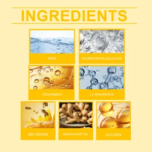 Detailansicht der Körperpflegeöl-Inhaltsstoffen mit Bienengift und Ingwerwurzelöl-Extrakten.