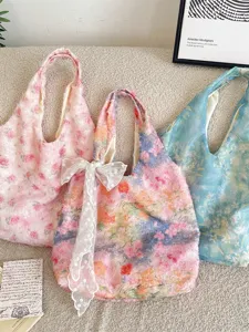 Korean style floral tote bag with fuzzy texture and large capacity