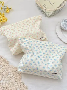 Floral corduroy makeup pouch set in cream white with vintage blue and pink patterns