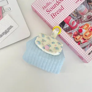 Small floral quilted coin purse for lipstick and earphone storage with colorful snap button