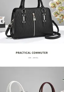Large capacity black quilted embossed handbag for women with practical commuter design