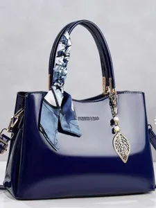 Fashion Patent Leather Handbag For Women Large Capacity Tote Bag With Scarf And Pendant Shoulder Crossbody Bag Elegant Lady Satchel