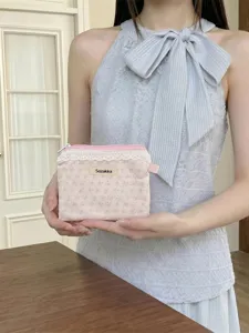 Petit Porte-monnaie en Dentelle Florale Fraîche pour Femmes Pochette en Toile de Polyester Mini Sac de Rangement pour Écouteurs et Câbles de Données Sac Portable à Fermeture Éclair