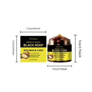 OLUX Savon Noir Argan Marocain à l'Huile d'Argan et Rose, pot gommage 180g pour le corps.
