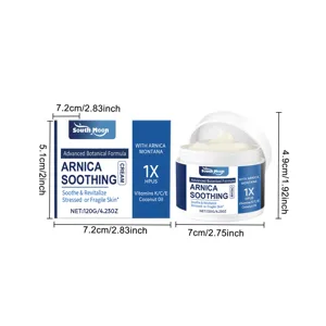 Arnica soothing cream detail view showing product jar, packaging box and accurate dimensions.