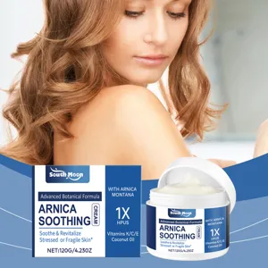 South Moon arnica soothing cream detail view, botanical formula for skin care and deep hydration.