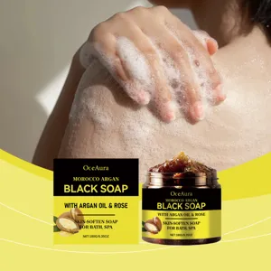 Savon noir à l'huile d'argan du Maroc OceAura 180g, soin corporel exfoliant pour la peau.