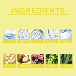 Graphique détaillé des ingrédients du savon naturel avec extraits de plantes et huiles pures.