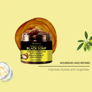 OceAura Savon Noir à l'Argan du Maroc 180g gommage corporel nourrissant pour peau douce.