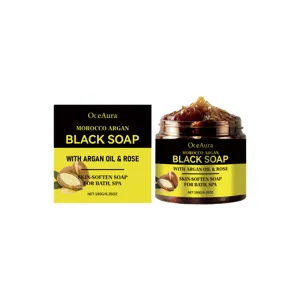 OceAura Savon Noir Argan Maroc avec Rose pour Bain Spa Adoucissant pour la Peau Pot 180G Beauté