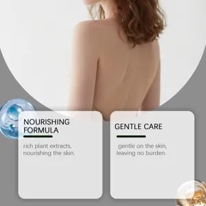 Nourishing body care cream details showing gentle plant extract formula for skin hydration.