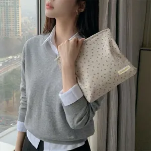 Koreanischer Stil Blumen-Leinen-Kosmetiktasche, Reißverschlusstasche für Reise-Aufbewahrung.