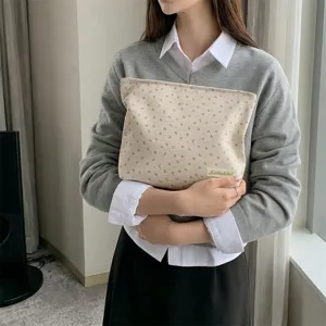 Koreanischer Stil blumige Leinwand Kosmetiktasche große Kapazität Reißverschluss Tasche