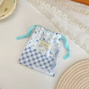Gepunktetes kariertes Patchwork Kordelzug Etui Schmuck Kosmetik tragbare Aufbewahrung