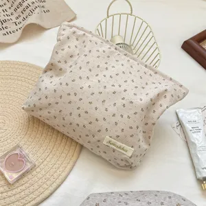Koreanischer INS Stil Blumen Canvas Kosmetiktasche Grosse Kapazitat Reissverschluss Beutel