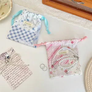 Ins Stil blumen karo patchwork kordelzug aufbewahrung tasche fuer schmuck kosmetik tragbar.