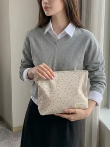 Koreanischer Stil Floral Canvas Make-up Tasche Große Kapazität Reißverschluss Kulturbeutel Organizer Für Damen Reise Kosmetik Aufbewahrungstasche