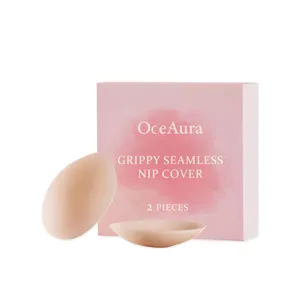 OceAura seamless silicone nip cover main product view, discrete nude adhesive pasties 2pcs.