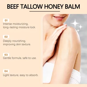 Beef tallow honey balm detail showcasing deep skin nourishment, intense moisturizing and gentle formula.