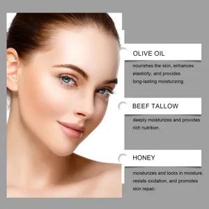 Banner di dettaglio degli ingredienti della crema idratante al miele e sego di bue nutriente.